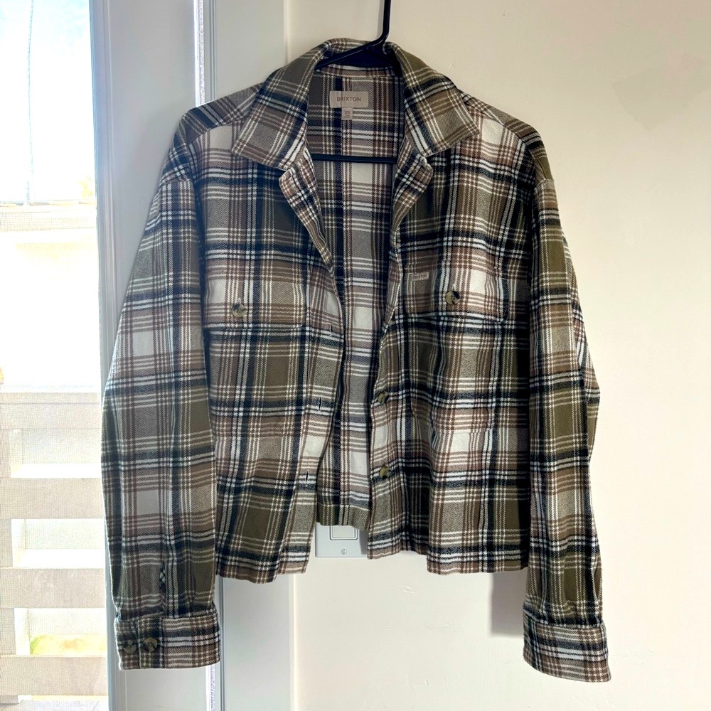 Brixton Plaid Shirt Jacket in Olive and White